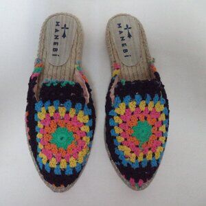 Manebi Crochet Cotton Mules Clogs Espadrilles Spain black pink NEW Size Sz 37  7